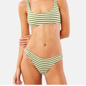Solid and Striped Elle Bikini Top and Bottom - Grass Stripe